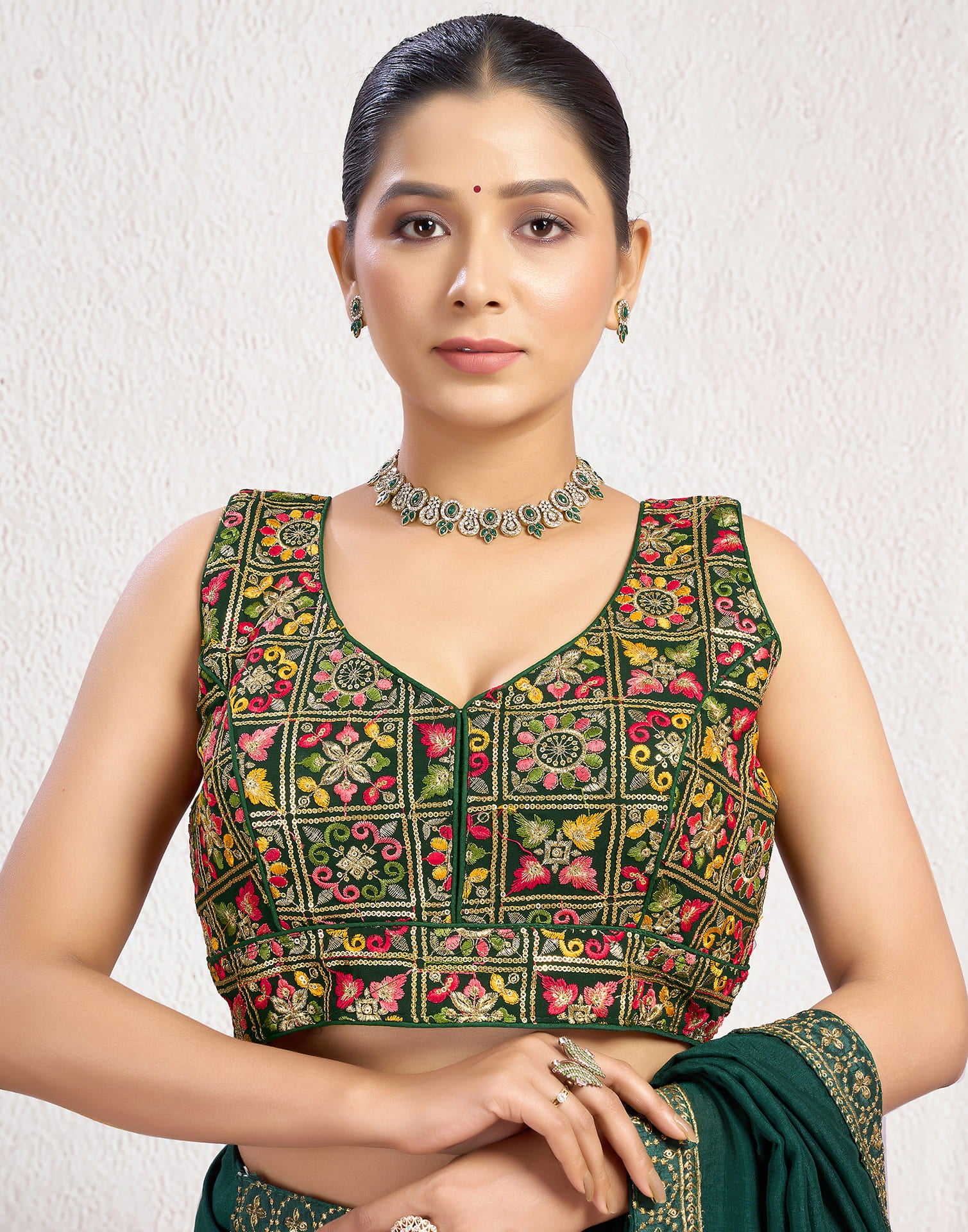 Dark Green Georgette Sequence Blouse