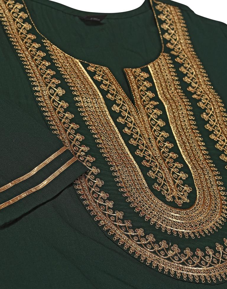 Bottle Green Embroidered Kurta With Pant And Dupatta