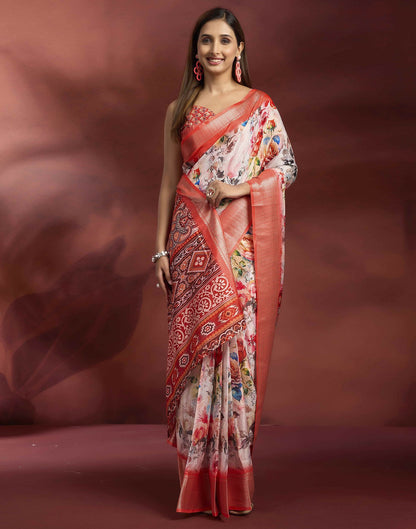 Ready To Wear Off White Dola Silk Printed Saree
