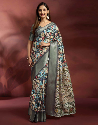 Ready To Wear Black Dola Silk Printed Saree