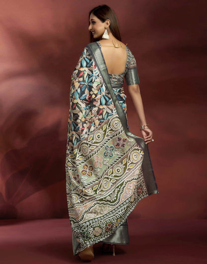 Ready To Wear Black Dola Silk Printed Saree