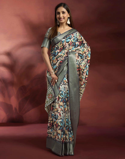 Ready To Wear Black Dola Silk Printed Saree