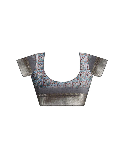 Ready To Wear Grey Dola Silk Printed Saree