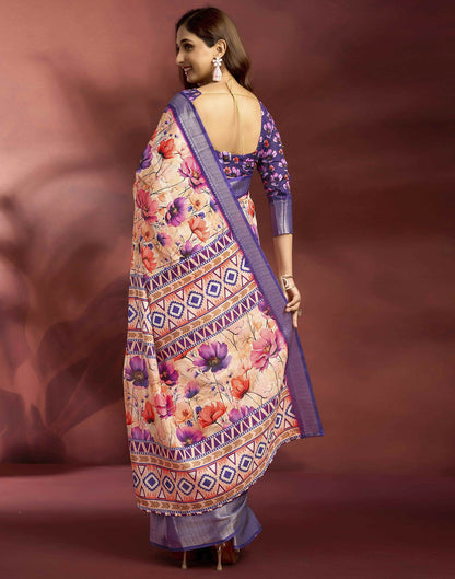 Ready To Wear Peach Dola Silk Printed Saree