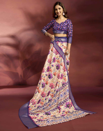 Ready To Wear Peach Dola Silk Printed Saree