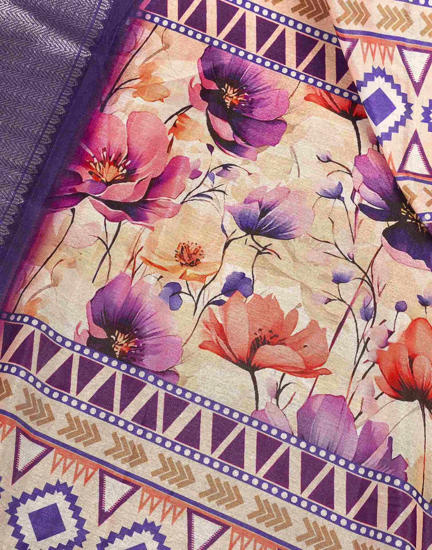 Ready To Wear Peach Dola Silk Printed Saree