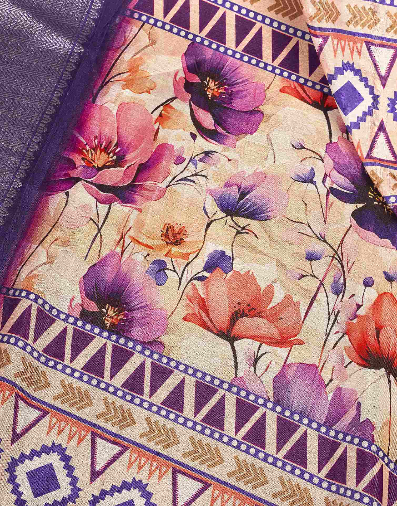 Ready To Wear Peach Dola Silk Printed Saree