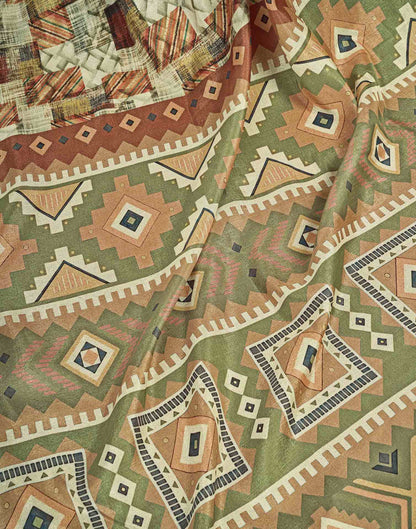 Ready To Wear Pastel Green Brown Dola Silk Printed Saree