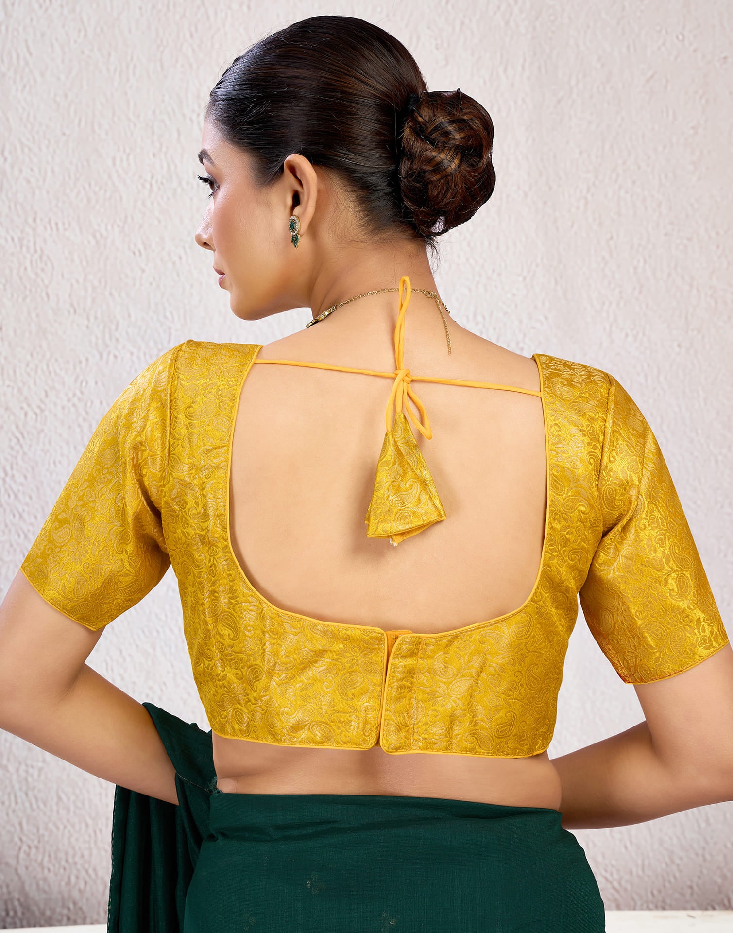 Yellow Brocade Plain Woven Blouse