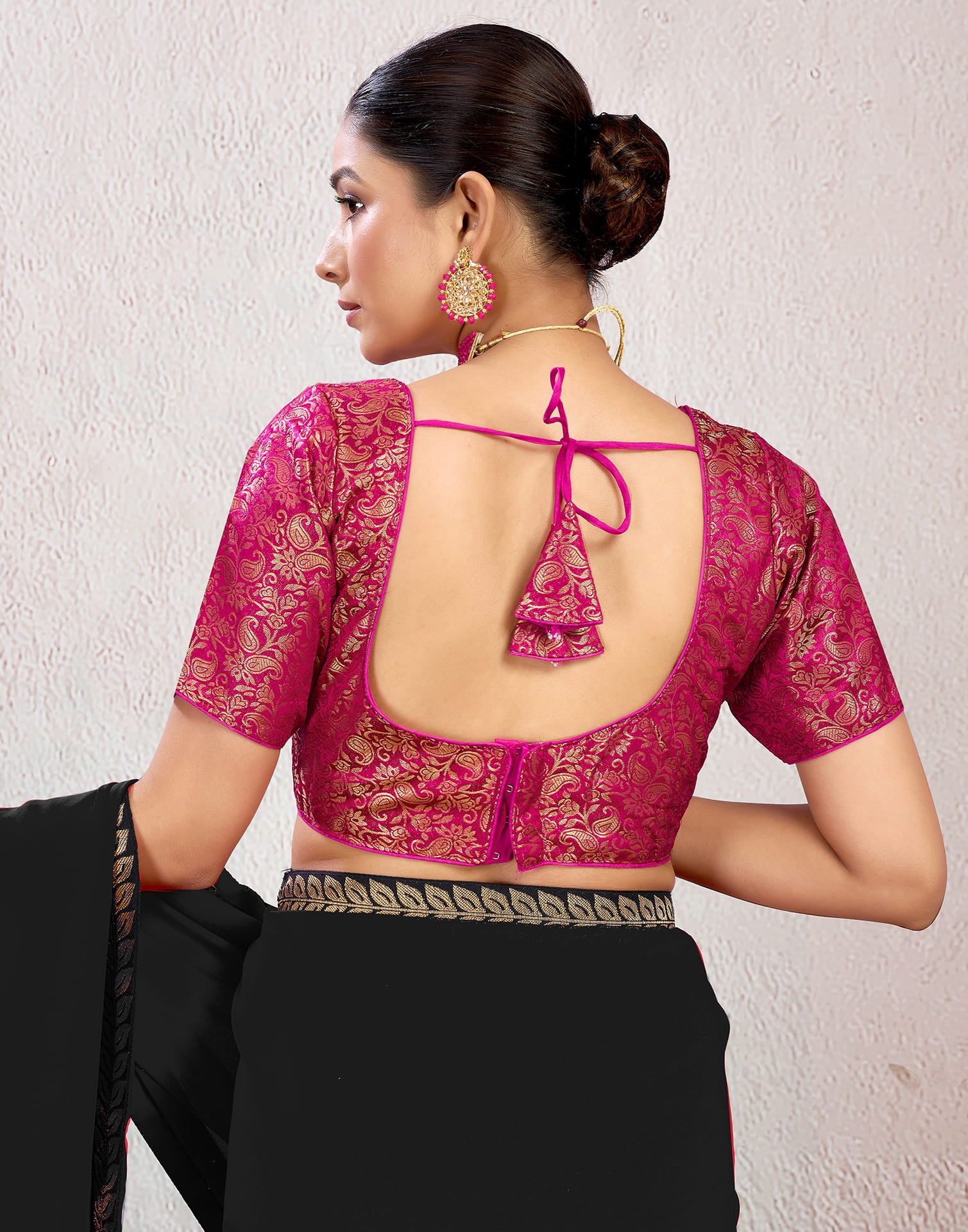 Rani Pink Brocade Plain Woven Blouse