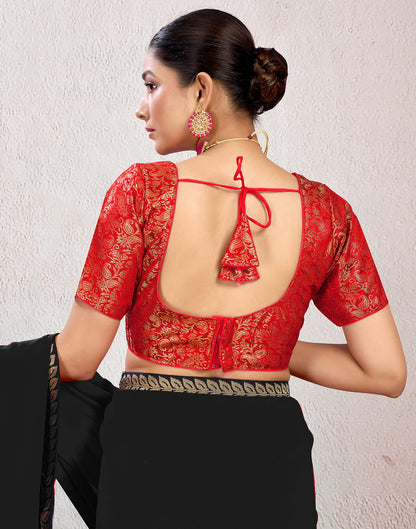 Red Brocade Plain Woven Blouse