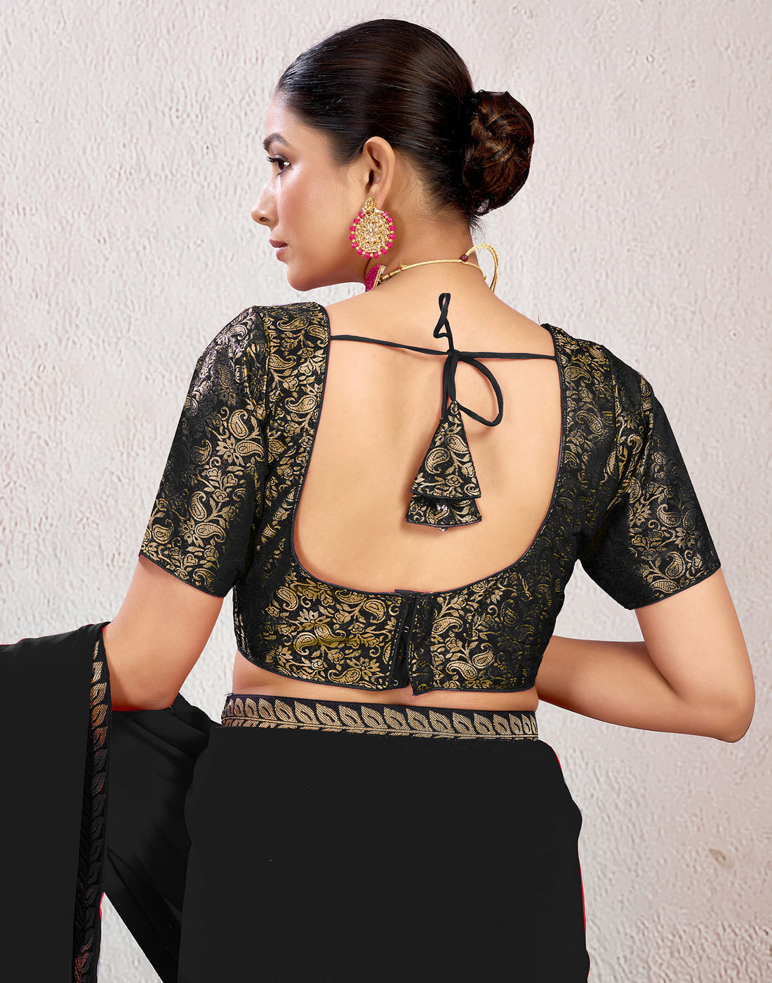 Black Brocade Plain Woven Blouse