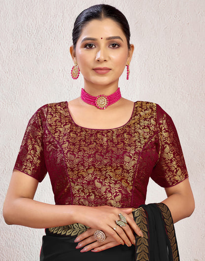 Maroon Brocade Plain Woven Blouse