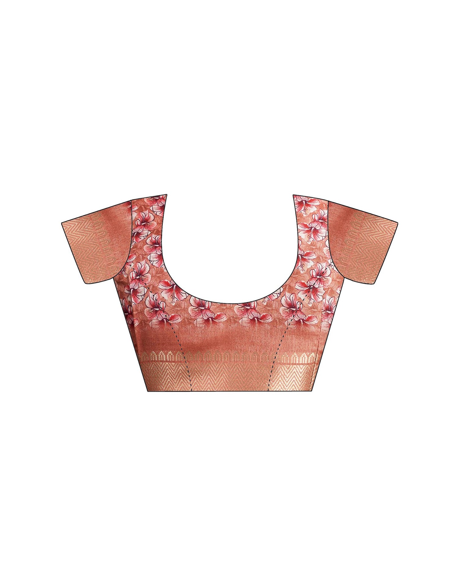 Ready To Wear Peach Dola Silk Printed Saree