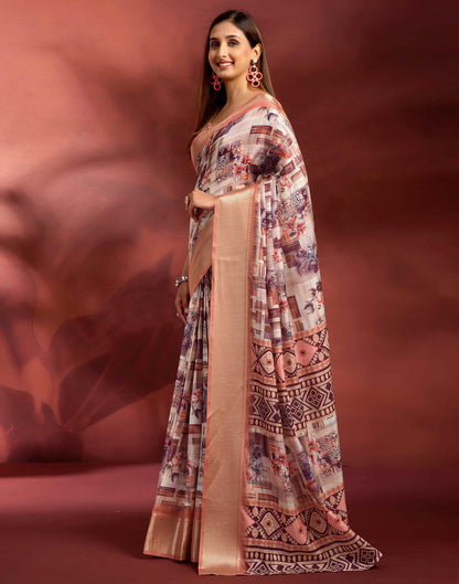 Ready To Wear Peach Dola Silk Printed Saree