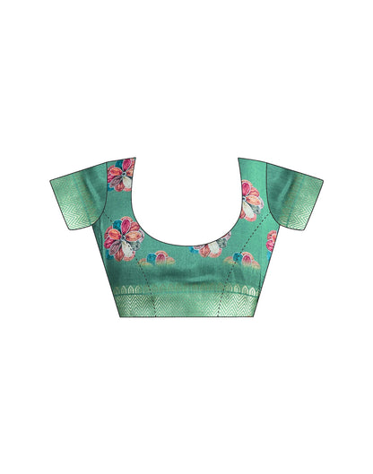 Ready To Wear Sea Green Dola Silk Printed Saree