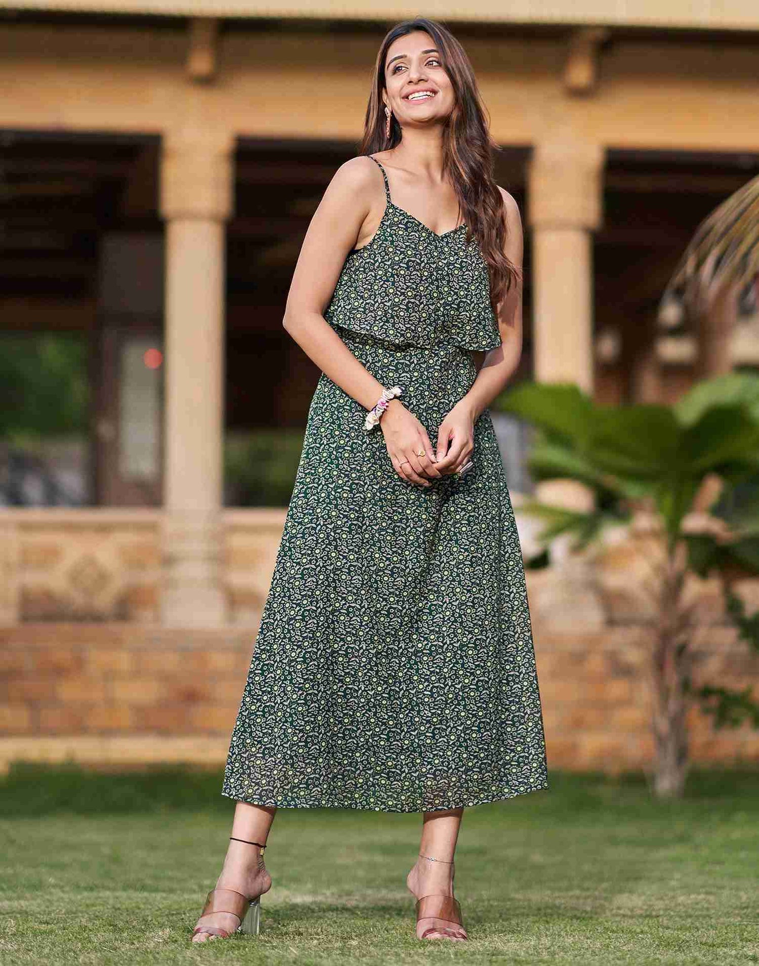 Green Georgette Printed Dress