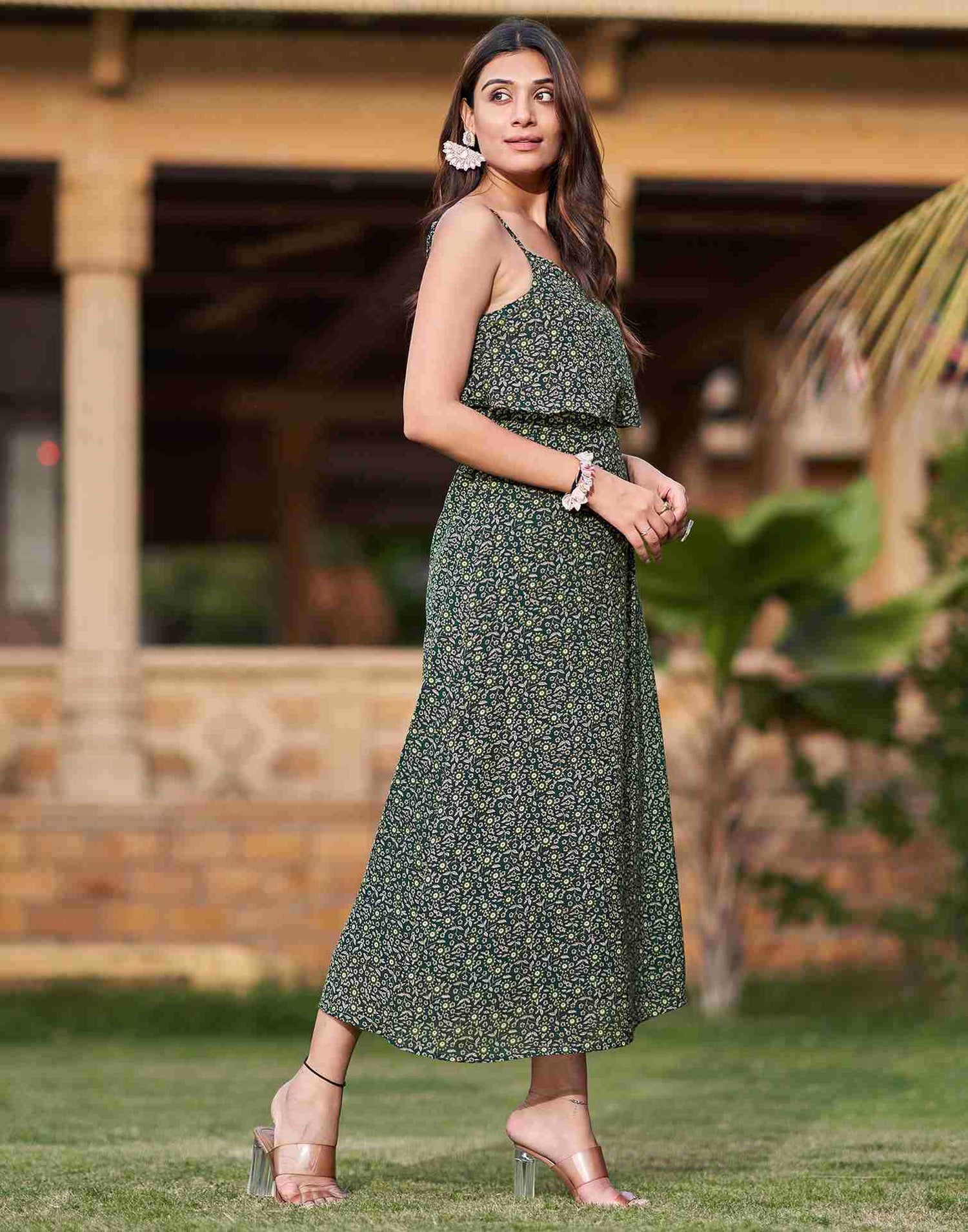 Green Georgette Printed Dress