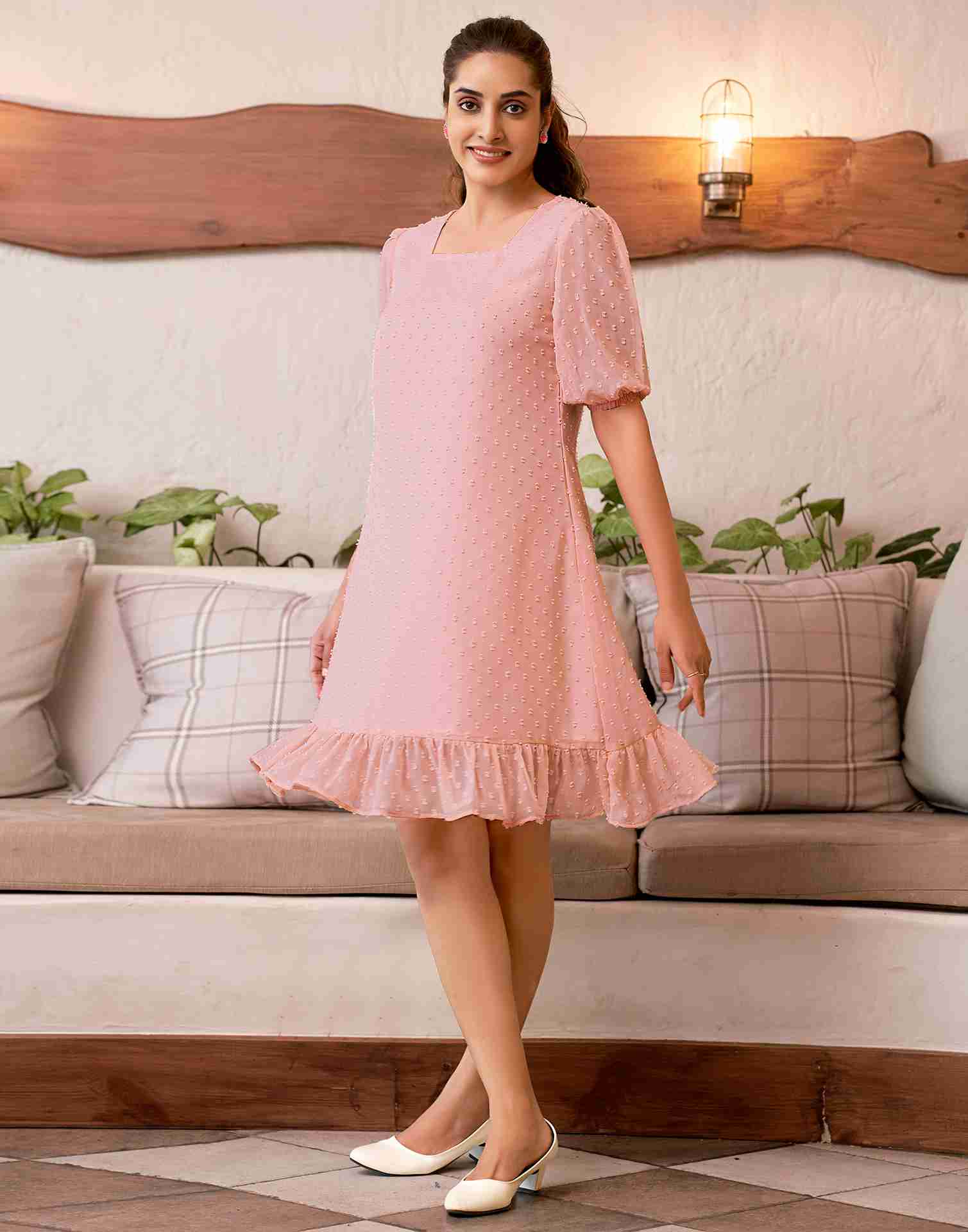 Peach Chiffon Woven Dress