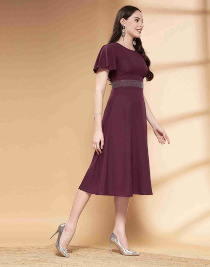 Wine Polyester Plain Dress