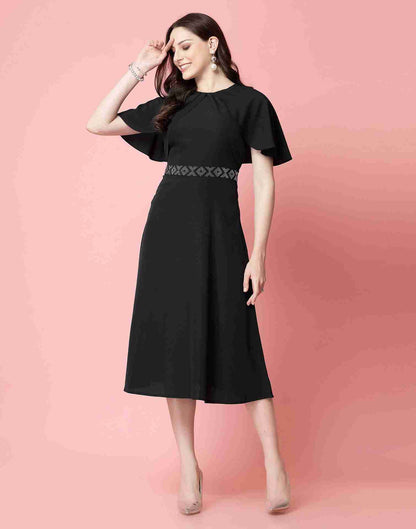 Black Polyester Plain Dress