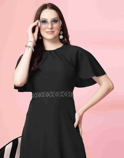 Black Polyester Plain Dress