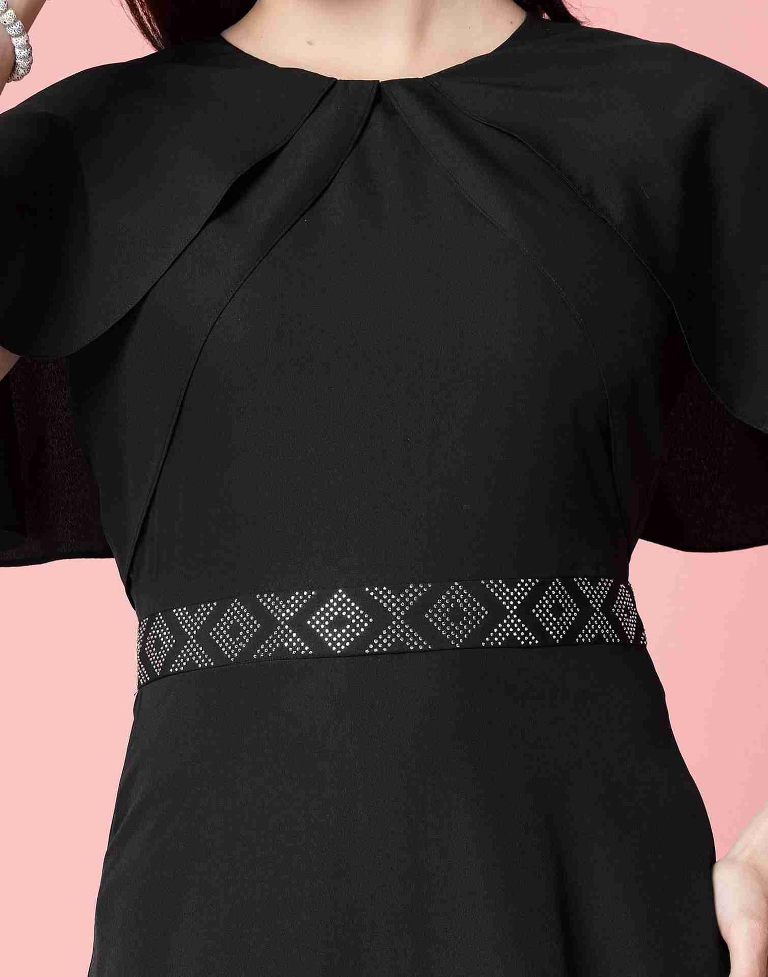 Black Polyester Plain Dress