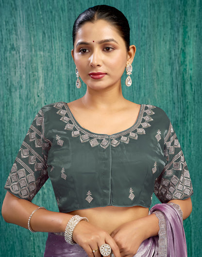 Dusty Rama Green Chiffon Plain Embroidery Blouse