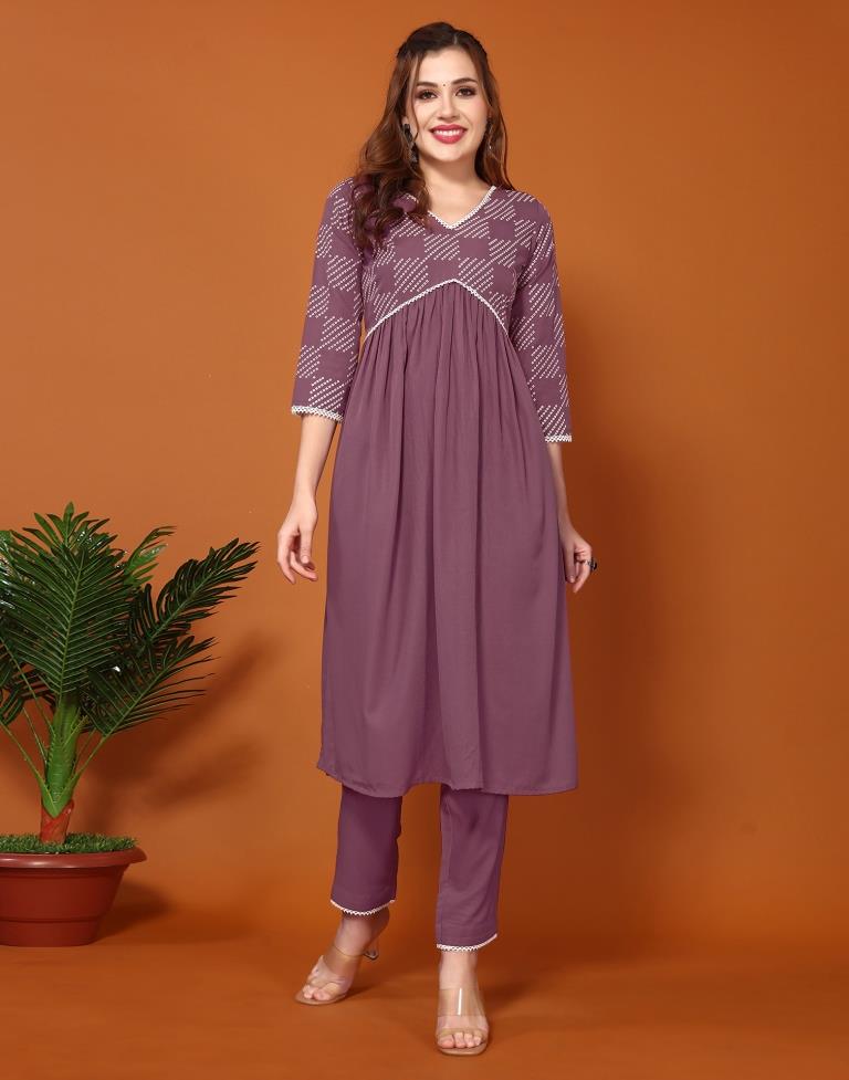 Rose Wood Plain Chinnon Flared Kurta Set With Dupatta