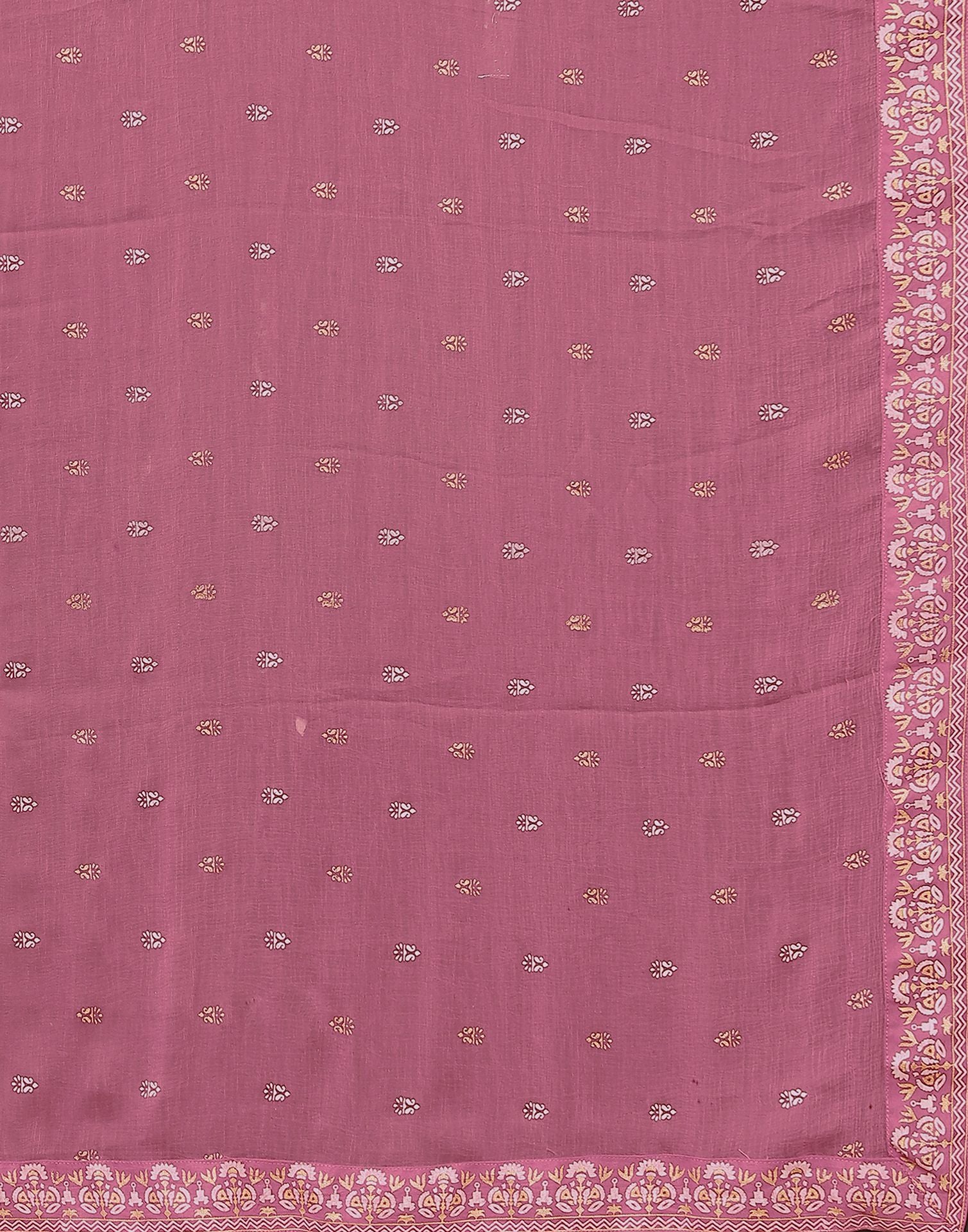 Dusty Pink Printed Chinnon A-Line Kurta Set With Dupatta