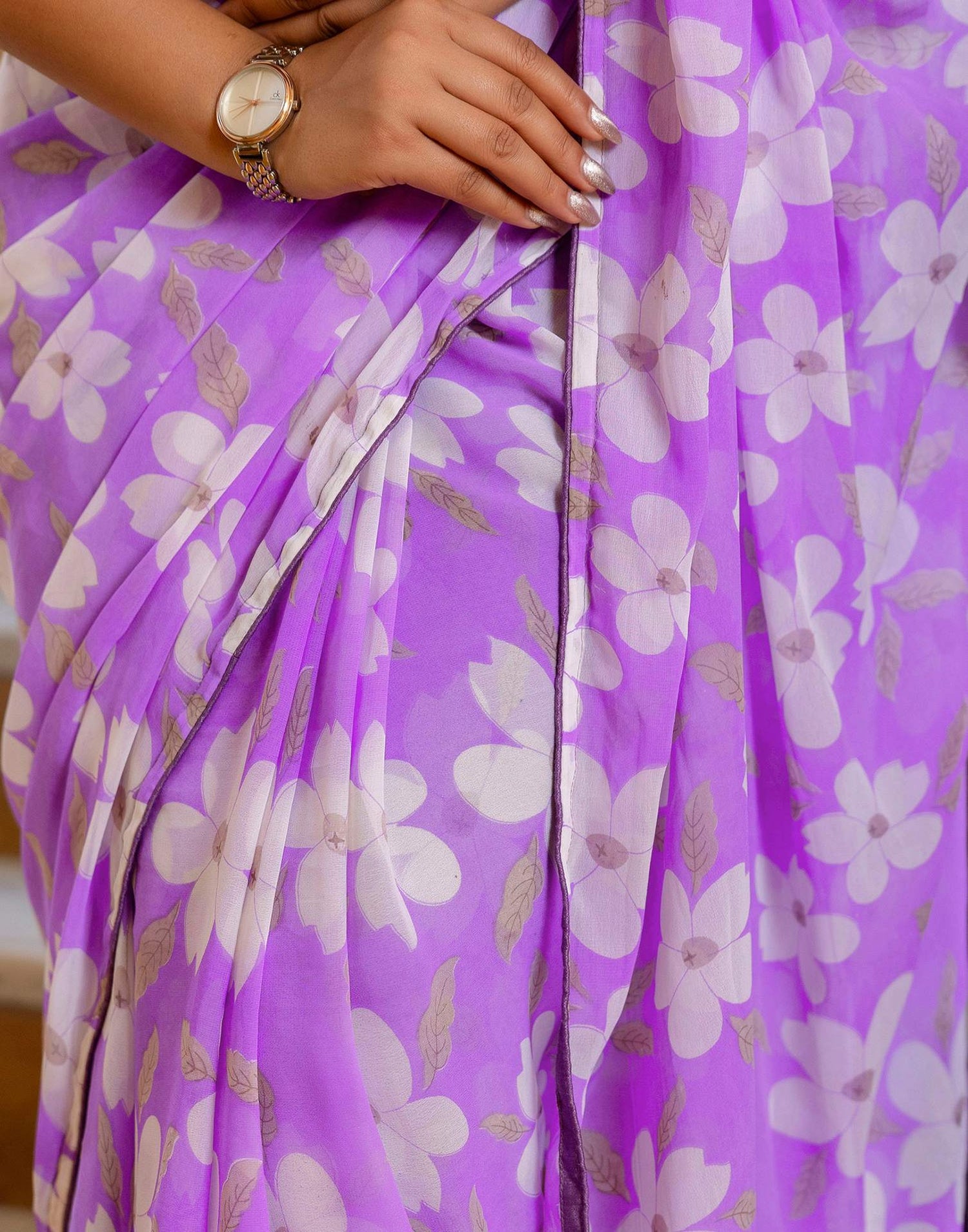 Ready To Wear Lavender Georgette Floral Printed Saree
