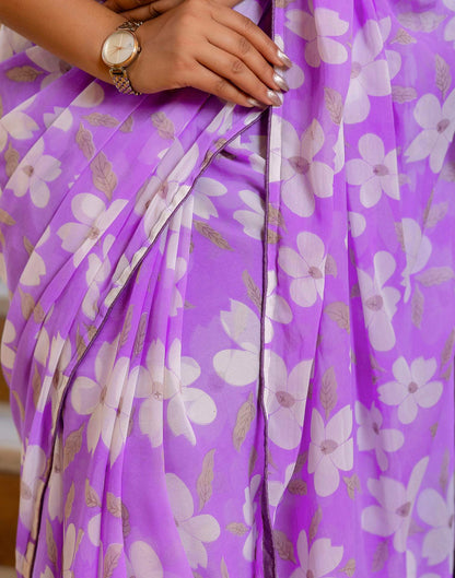 Ready To Wear Lavender Georgette Floral Printed Saree