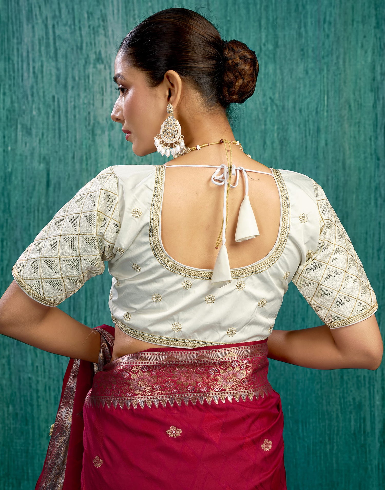 White Silk Sequence Embroidery Blouse