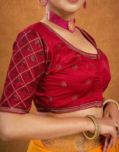 Red Silk Plain Embroidery Blouse