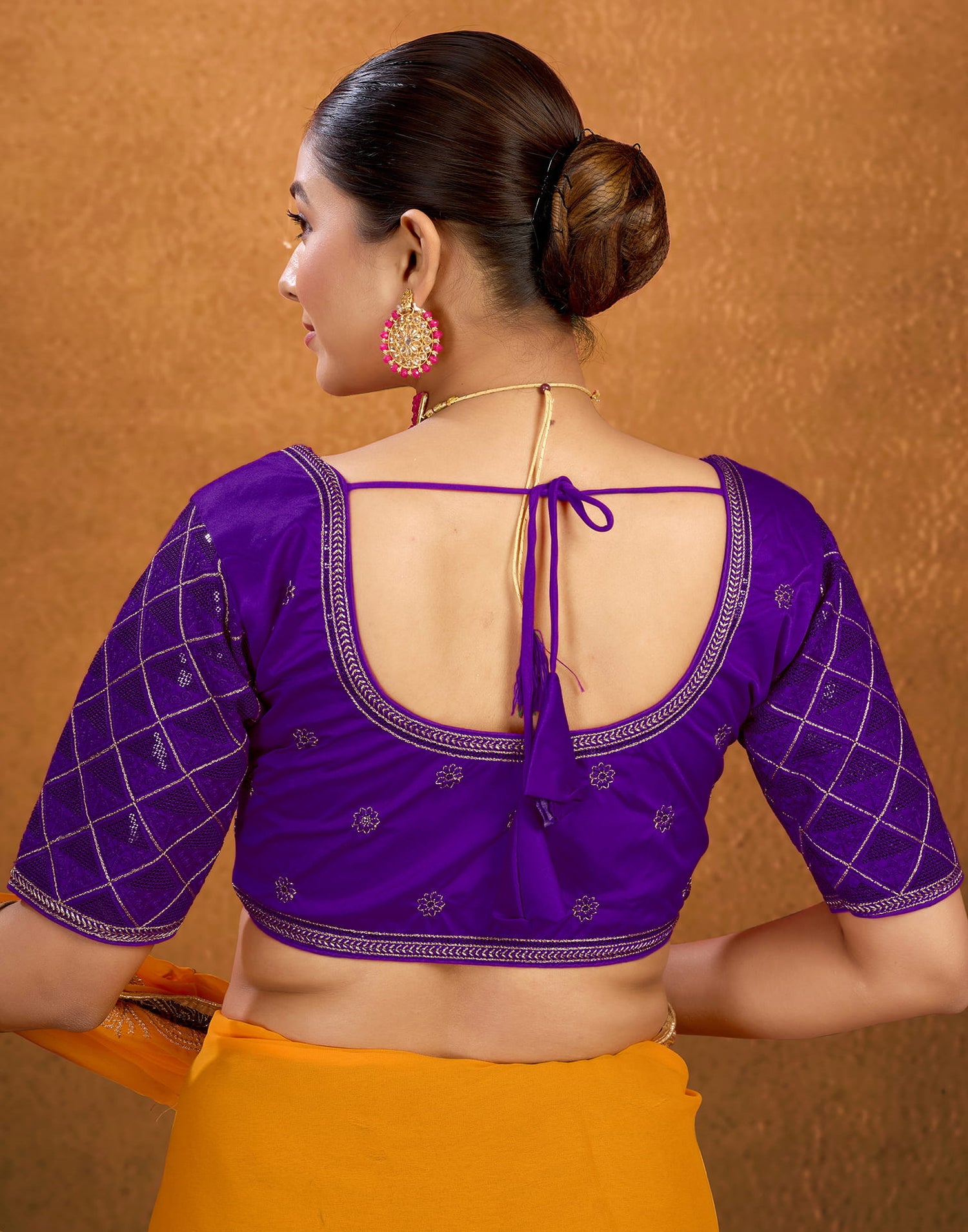 Purple Silk Plain Embroidery Blouse