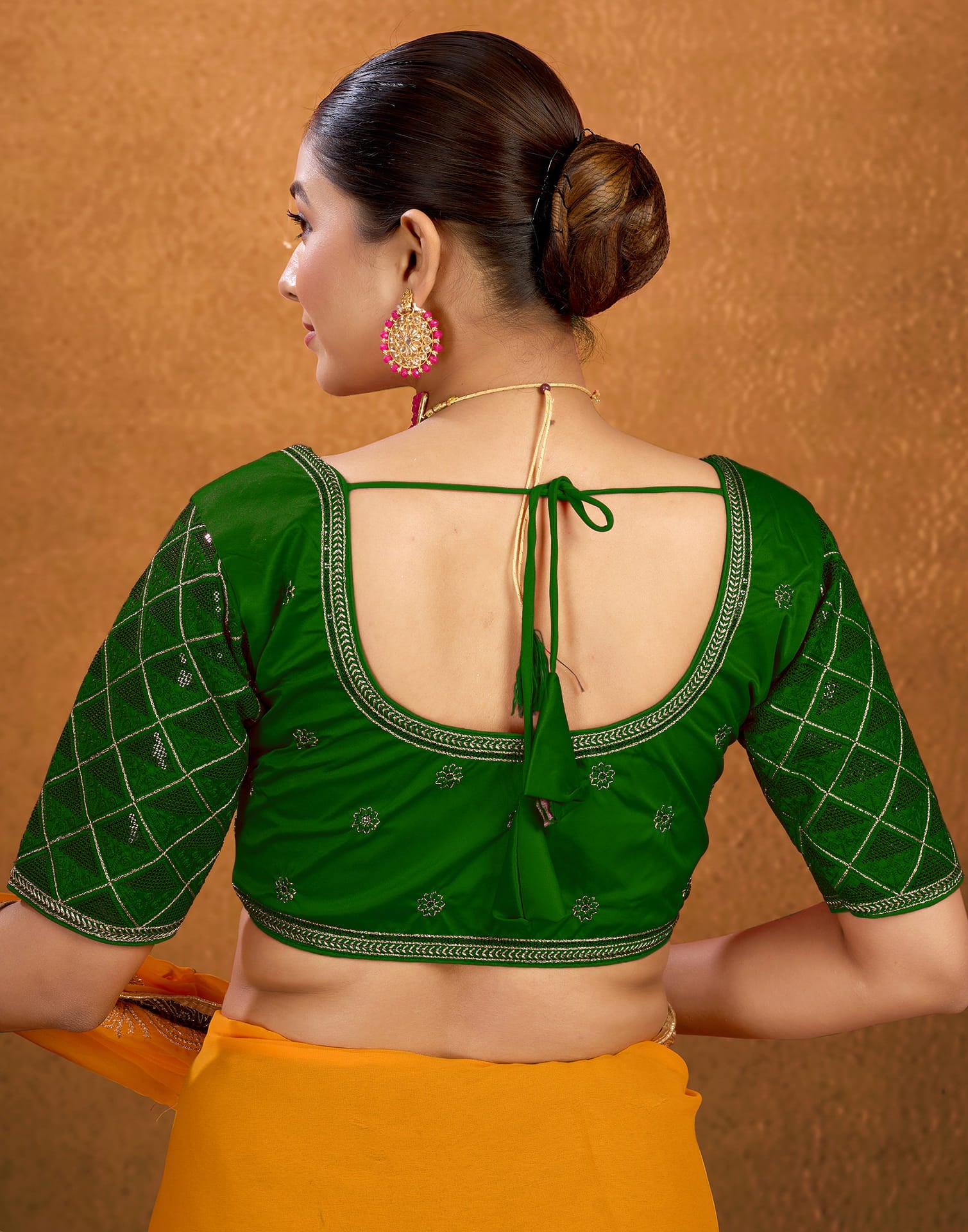 Green Silk Plain Embroidery Blouse