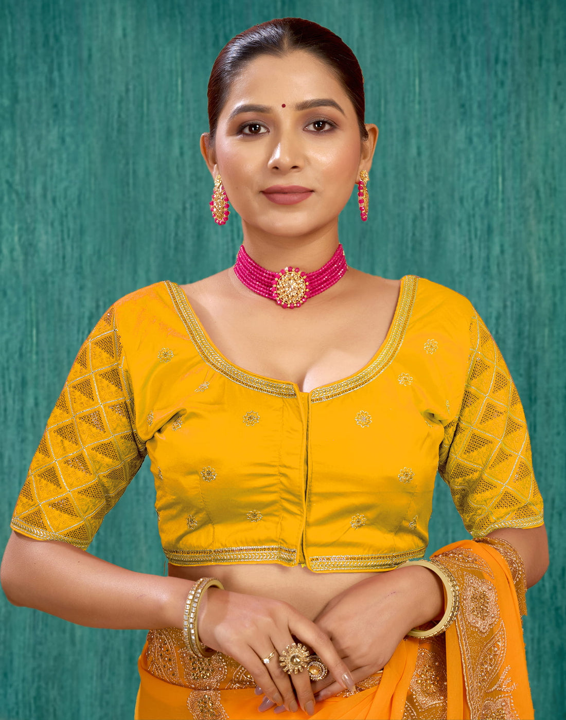 Yellow Silk Plain Embroidery Blouse