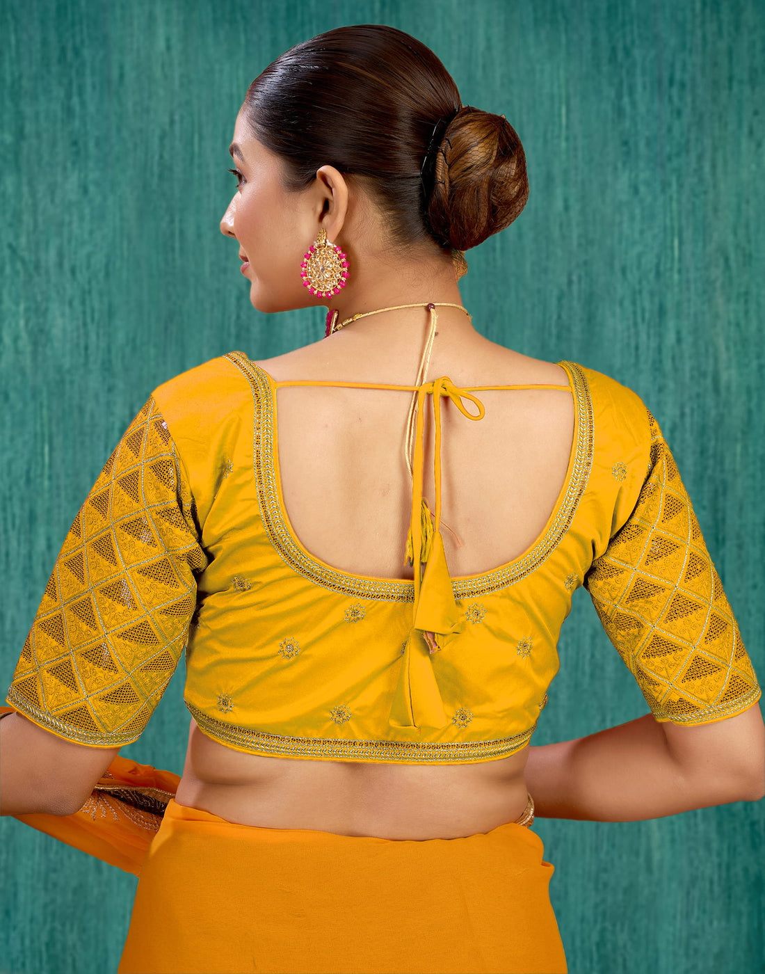 Yellow Silk Plain Embroidery Blouse