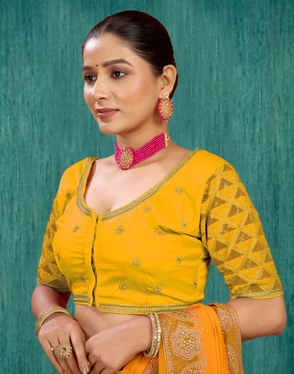 Yellow Silk Plain Embroidery Blouse