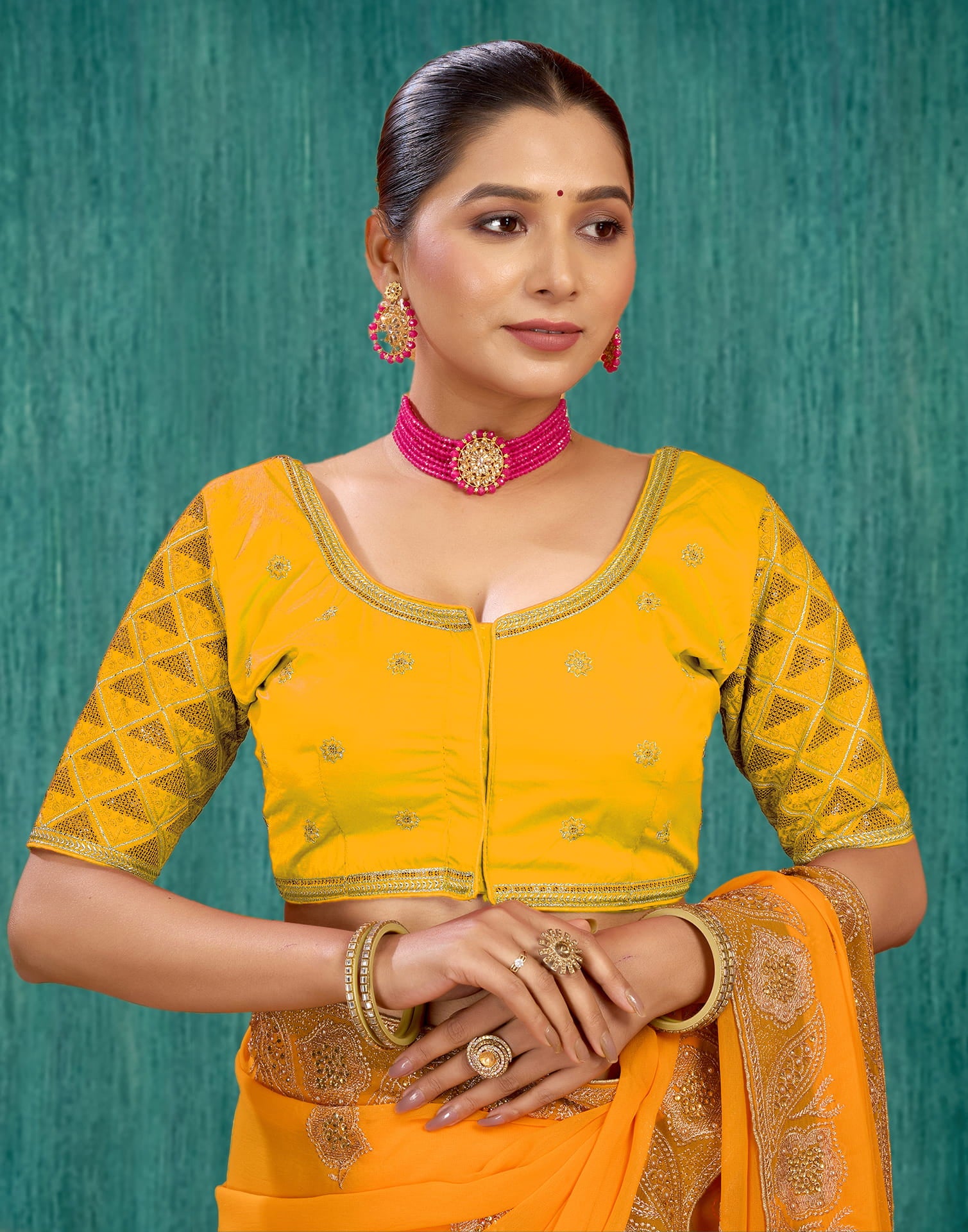 Yellow Silk Plain Embroidery Blouse