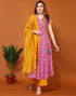 Pink Cotton Printed Flared Kurta Kurti With Pant And Dupatta | Leemboodi