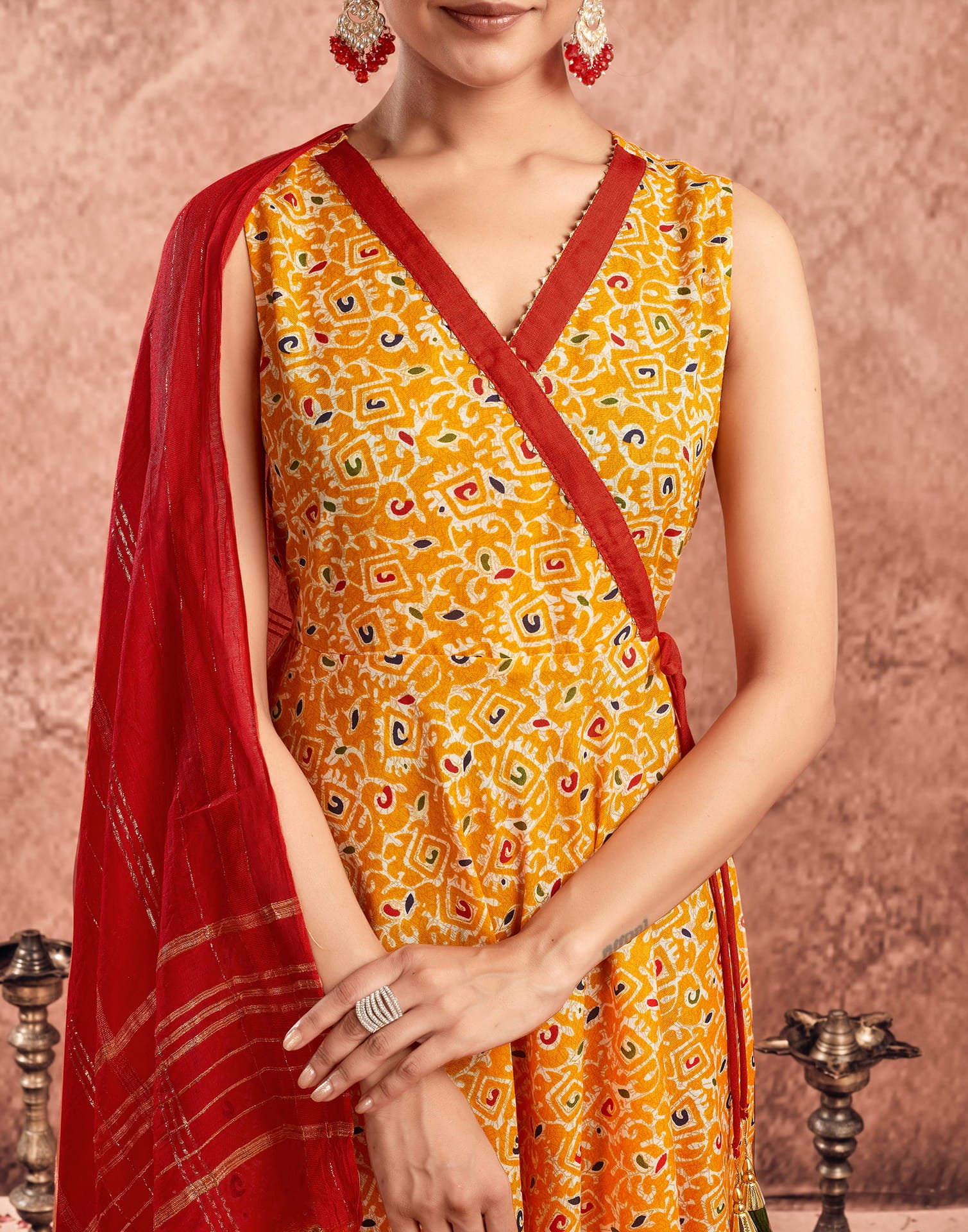 Yellow Cotton Printed Flared Kurta Set With Dupatta