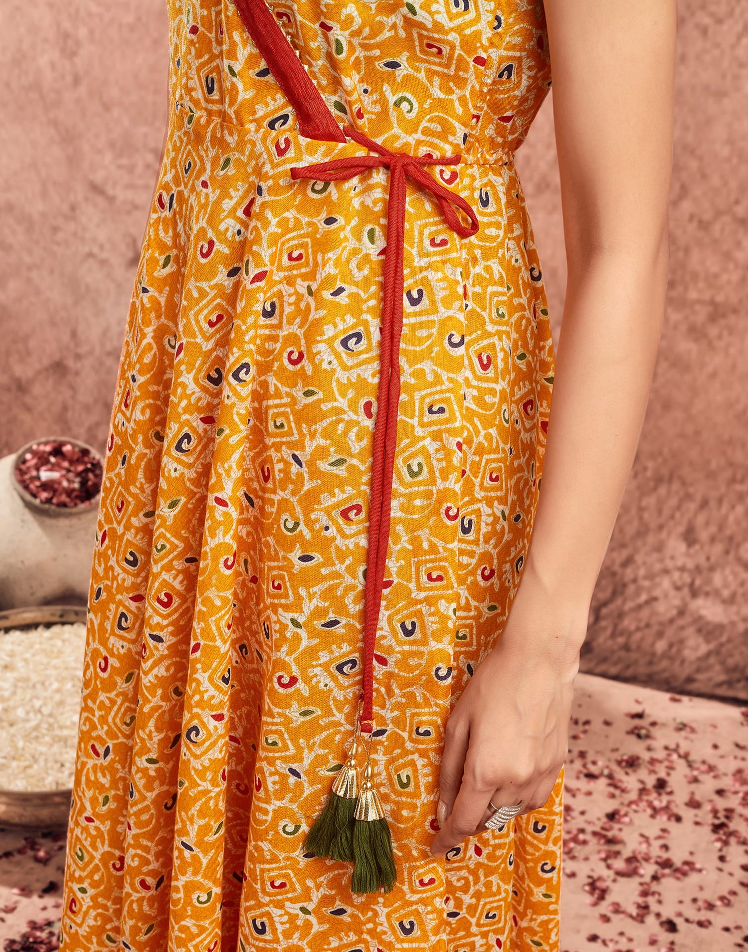 Yellow Cotton Printed Flared Kurta Set With Dupatta