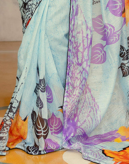 Ready To Wear Sea Green Cotton Floral Printed Saree