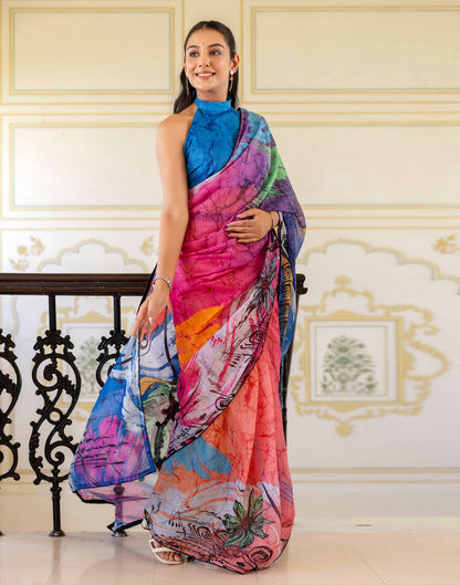 Ready To Wear Multicoloured Cotton Floral Printed Saree