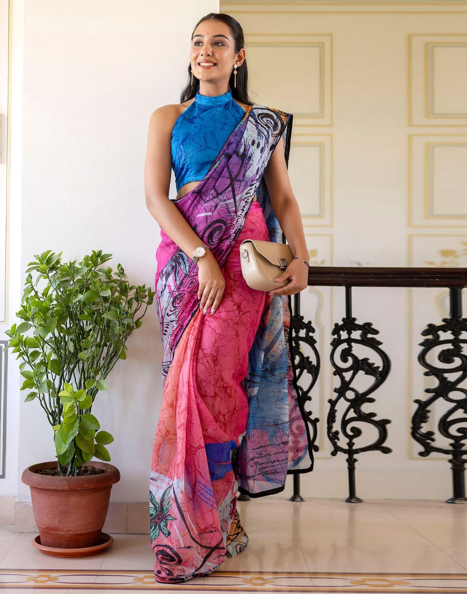 Ready To Wear Multicoloured Cotton Floral Printed Saree