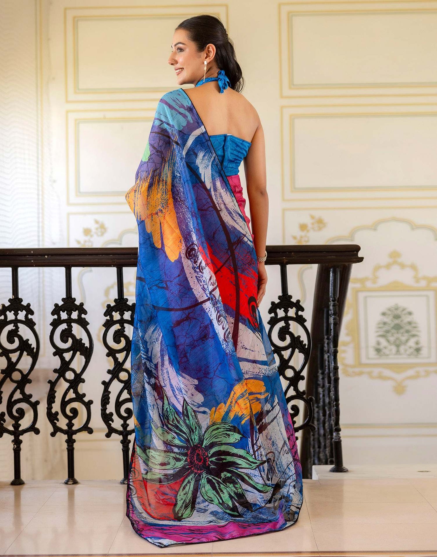 Ready To Wear Multicoloured Cotton Floral Printed Saree