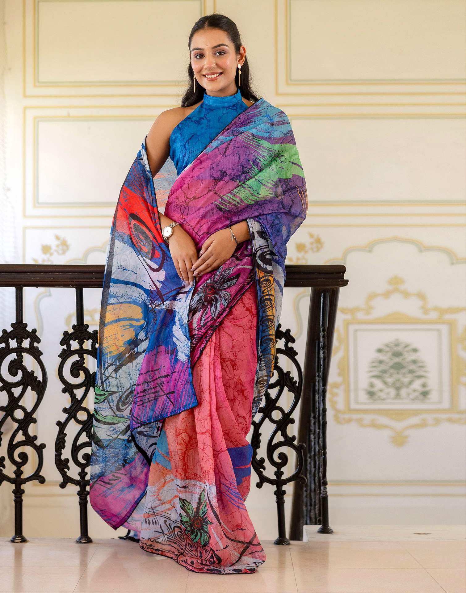 Ready To Wear Multicoloured Cotton Floral Printed Saree