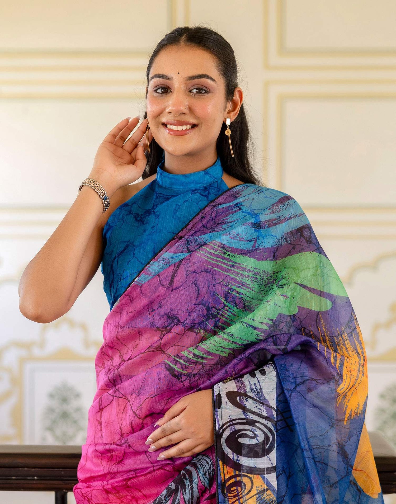 Ready To Wear Multicoloured Cotton Floral Printed Saree