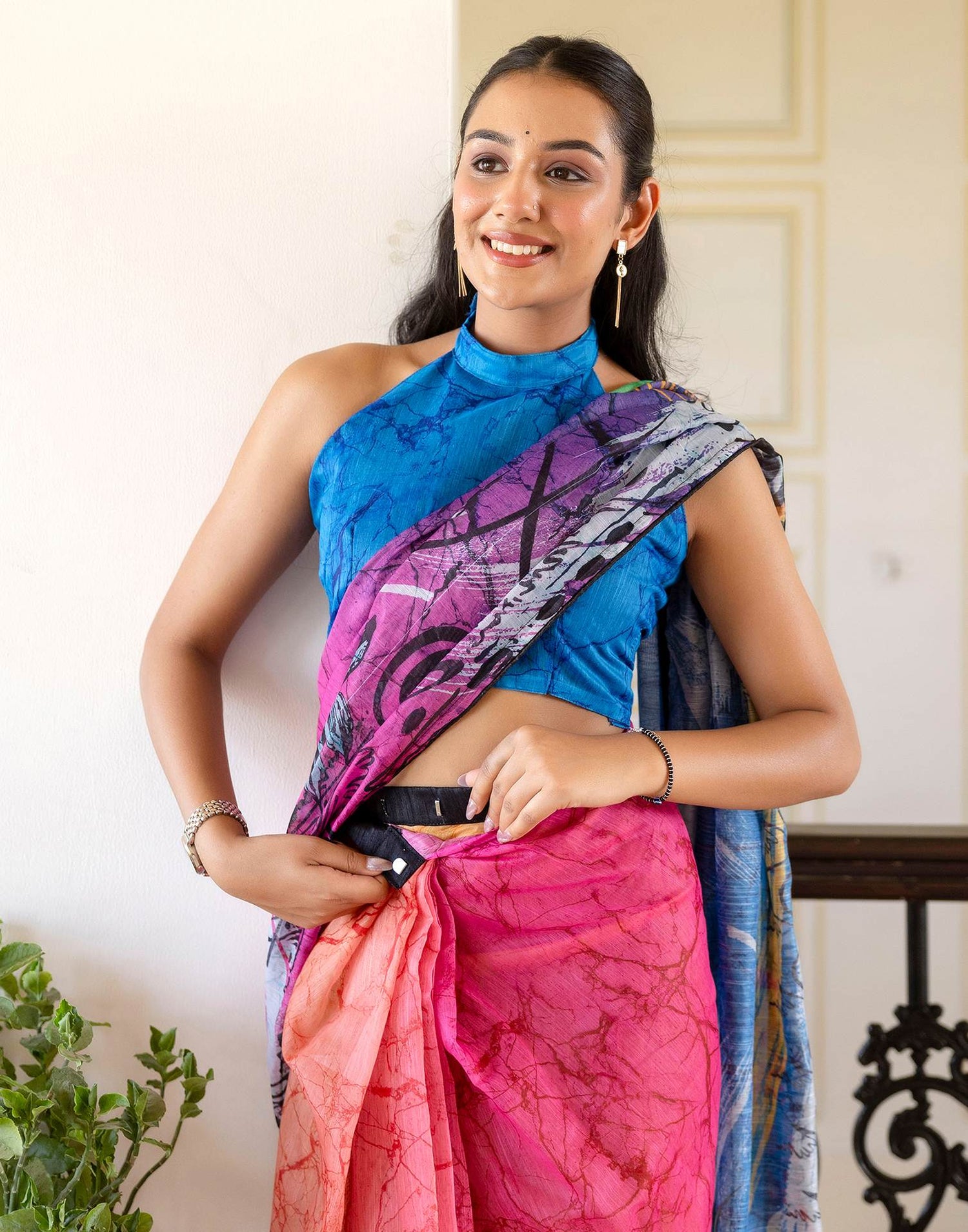 Ready To Wear Multicoloured Cotton Floral Printed Saree